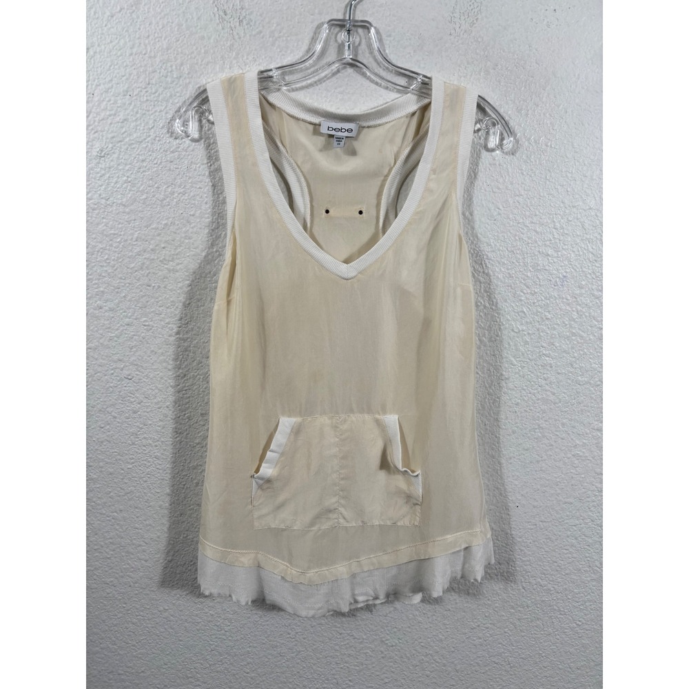 Bebe Ivory Sheer‎ Tank Top V Neck Pocket Racerback Y2K Size XS